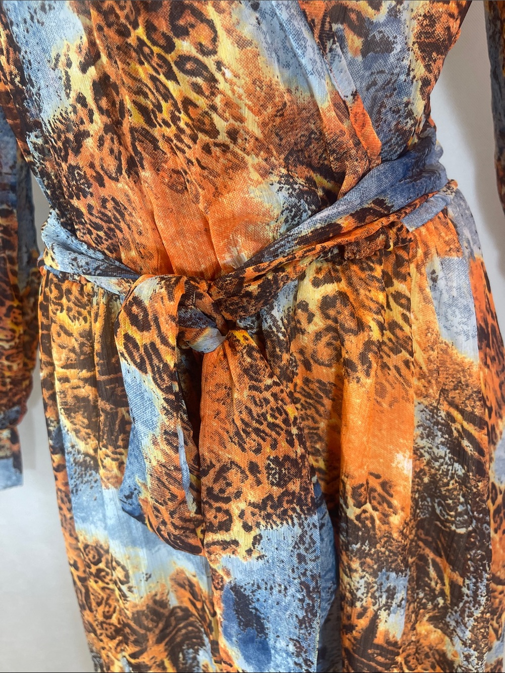 Wrap Maxi Dress in Orange and Blue Animal Print - Picture 6 of 14